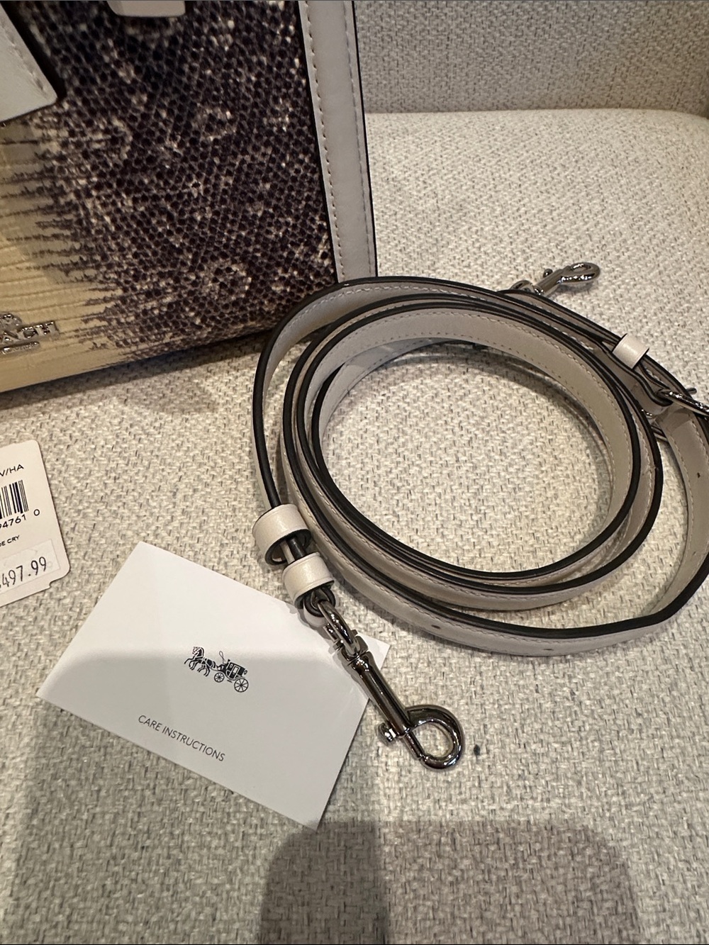 Coach Two-Tone Snakeskin-Effect Satchel in Ivory and Black - Picture 4 of 7